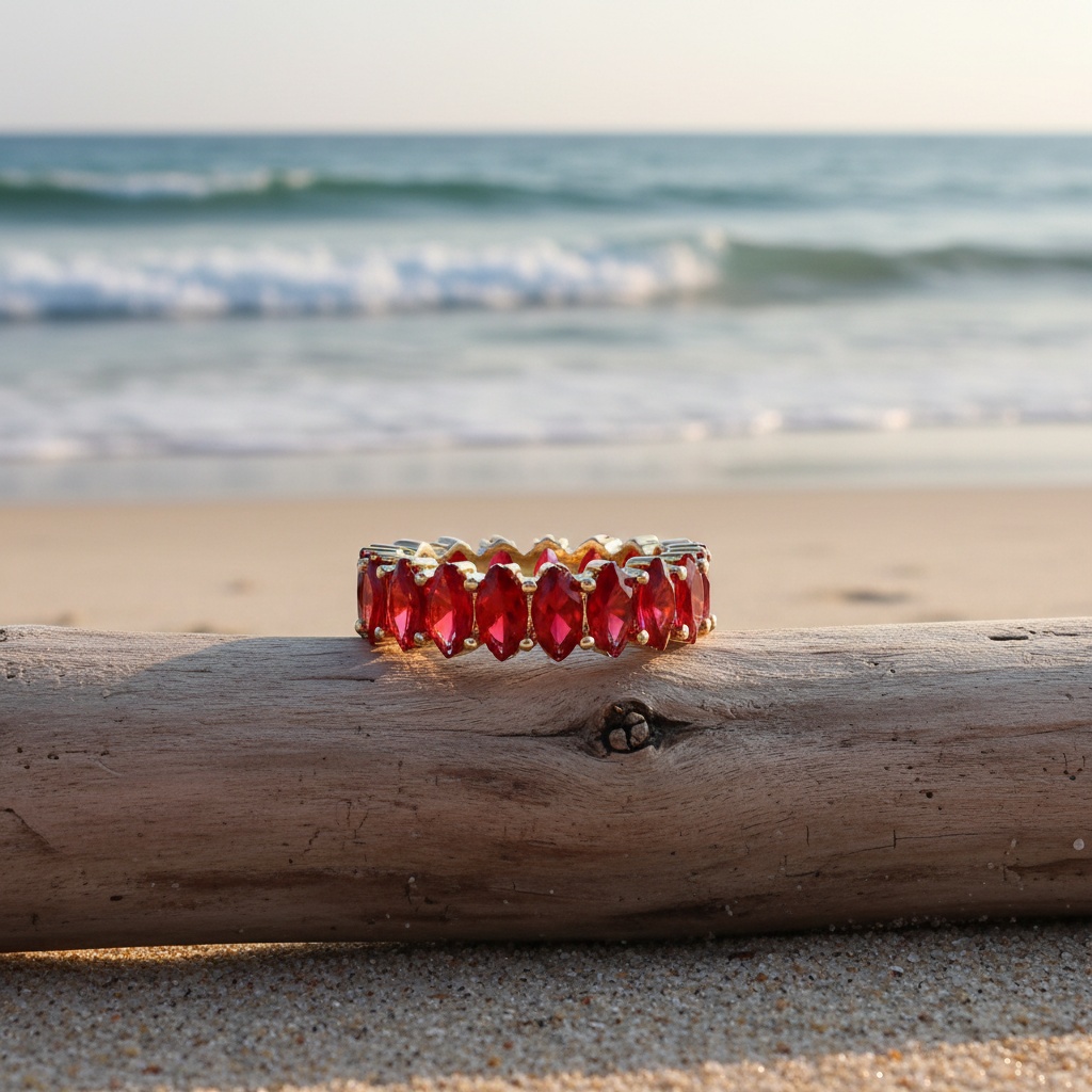 Women's Copper Ring with Red Glass Inlay, Anniversary Gift